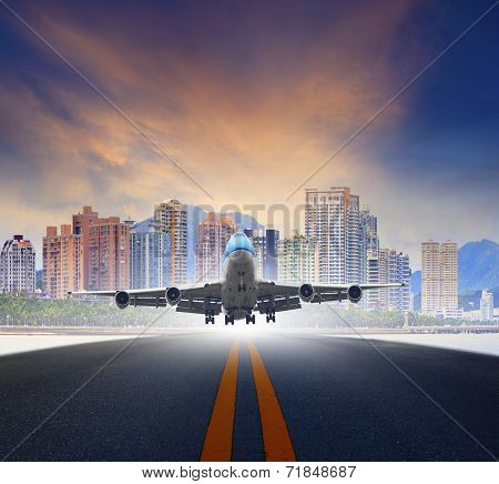 Jet Plane Take Off From Urban Airport Runways Use For Air Transportation And Business Cargo Logistic
