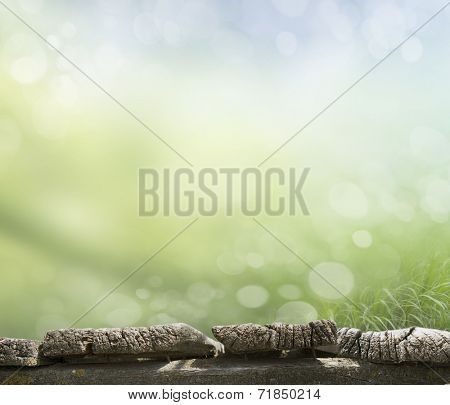 planed floor and grass on the background bokeh