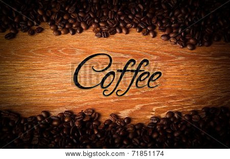 Roasted Coffee Beans Closeup With Title