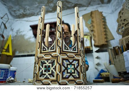 Artisan Working On Nacre Inlaid Table