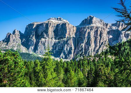 Sass Pordoi South Face (2952 M) In Gruppo Del Sella, Dolomites Mountains In Alps