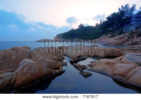 tramonto sulla costa di Cheung Chau Hong Kong