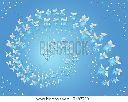 Spiral Of Flying Butterflies On A Blue