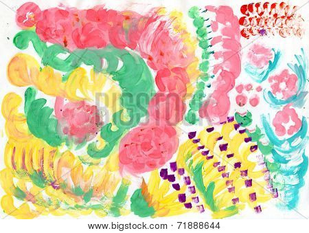 Child fingerpainting of abstract color spots