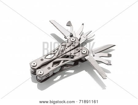 stanless steel multitool isolated on white