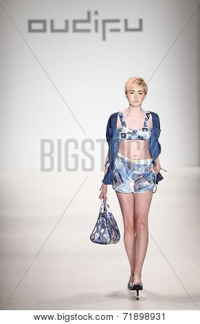 NEW YORK-SEP 8: A model walks the runway at the OUDIFU fashion show during Mercedes-Benz Fashion Week Spring/Summer 2015 at The Salon at Lincoln Center on September 8, 2014 in New York City.