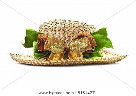 Basketwork Hat With Bow