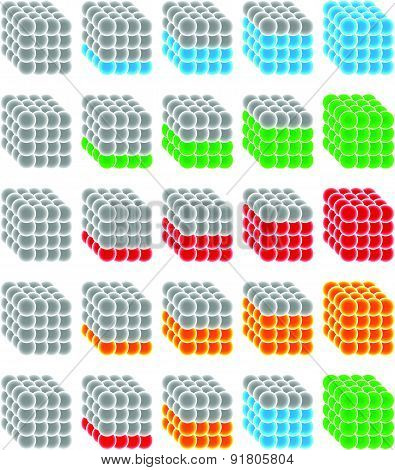 Cubes Made From Spheres As Progress Or Level Indicators. Steps, Phases, Stages, Progress, Progressio