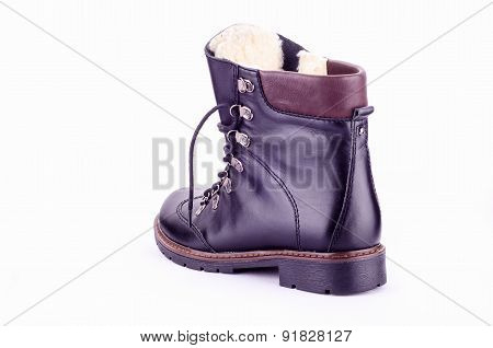 female boots isolated on white black with smooth skin