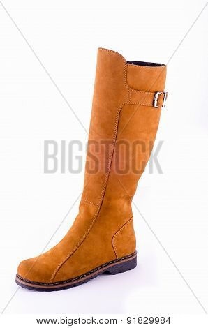 female boots isolated on white suede red color