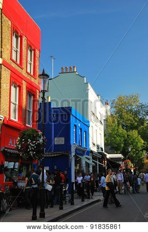Red and blue shop in notting hill