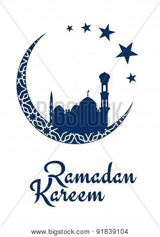 Ramadan Kareem design with mosque and moon