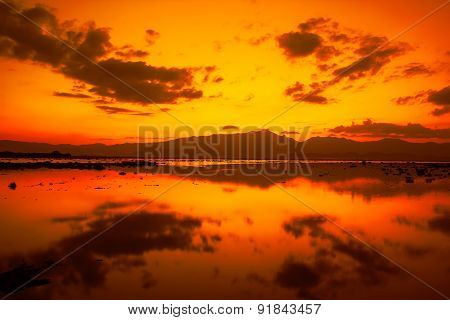 Sunset In Kwan Phayao, Phayao, Thailand.