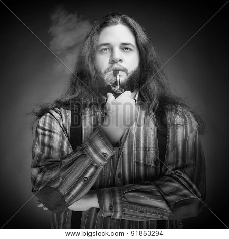 Men With Long Hairs Smoking Pipe