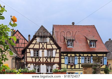 Alsace. Facades Of Half-timbered Houses