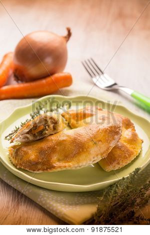 panzerotti with vegetables, selective focus