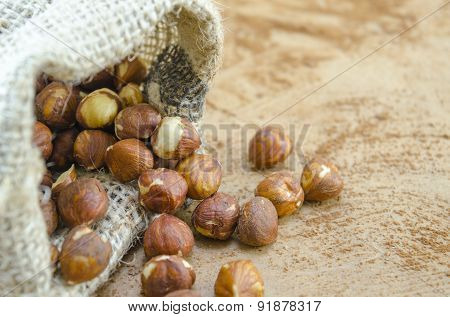 Hazelnuts In A Vintage Bag