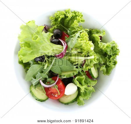 fresh vegetable salad in bowl isolated on white