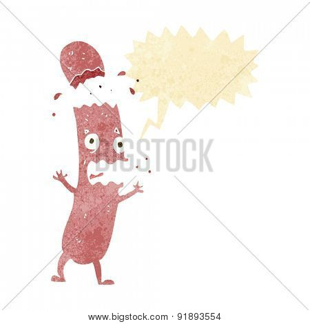 cartoon undercooked sausage with speech bubble