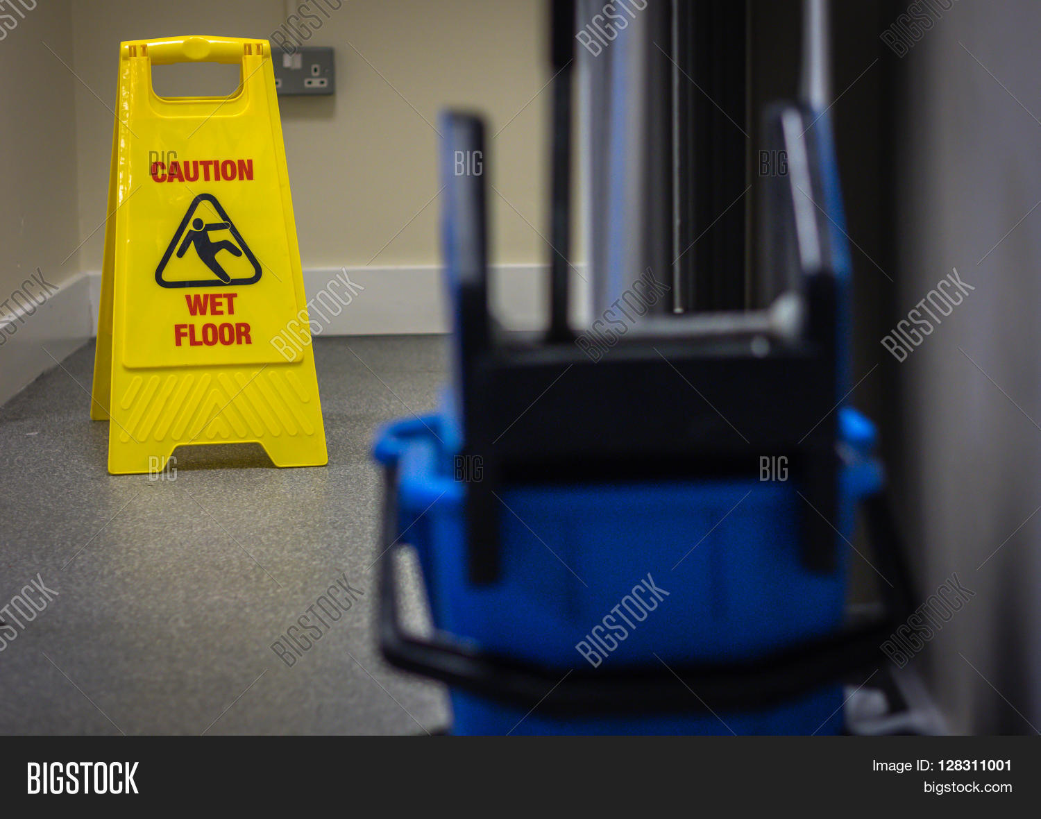 Mop Bucket Caution Wet Image & Photo (Free Trial) Bigstock