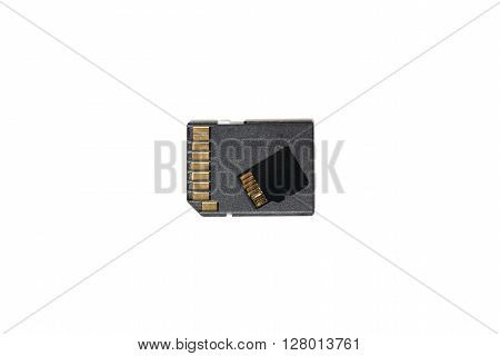 Stack of SD and micro SD memory cards isolated on white background