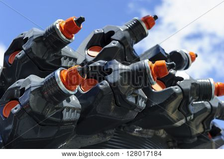 Mining industry, borer of tunnel drilling machine for coal mines in colliery, coal-cutter, equipment for crushing and grinding rock formation, selective focus