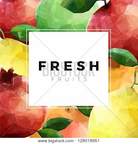 Colorful group of fresh fruits over white with sample text. Fresh fruits square background