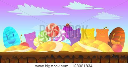 game background 2d game application. Vector design. Tileable horizontally. Size 1024x512. Ready for parallax effect