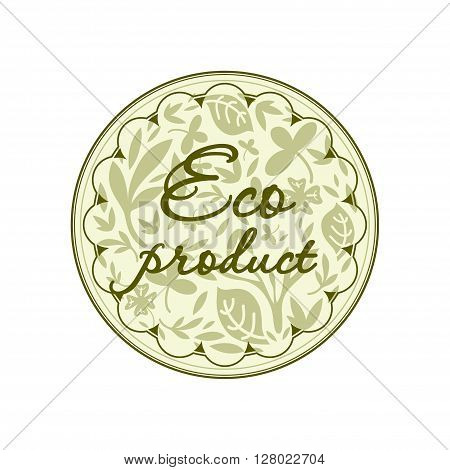 emblem in a circle on the background of eco product plant motifs