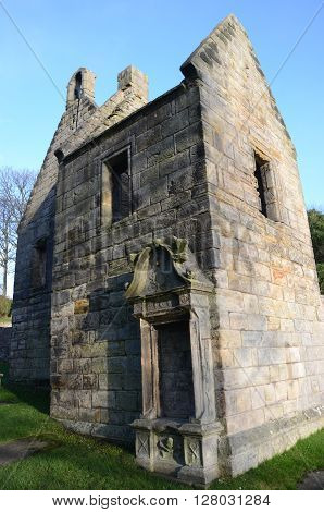 An exterior view of the ruins of St. Bridgets Kirk