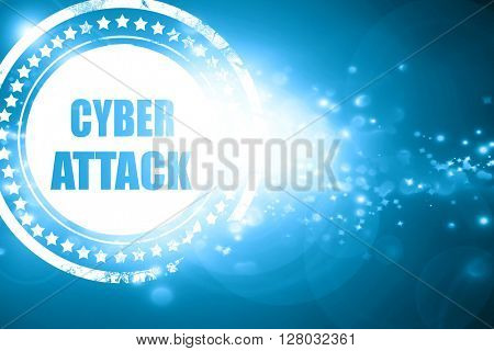 Blue stamp on a glittering background: Cyber attack background
