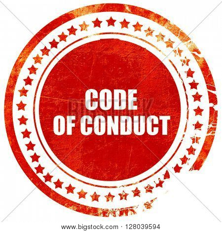 code of conduct, grunge red rubber stamp on a solid white backgr