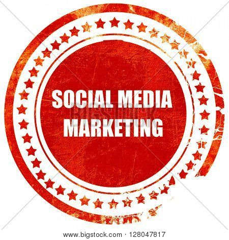 social meda marketing, grunge red rubber stamp on a solid white background