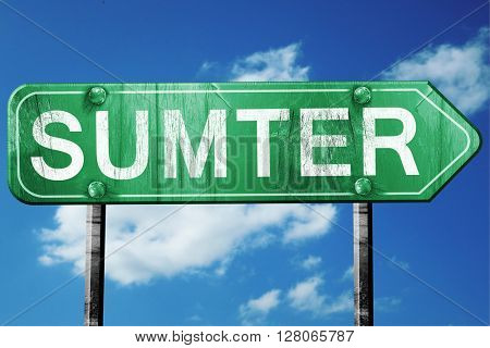 sumter road sign , worn and damaged look