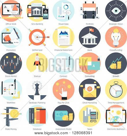 Business And Finance Theme, Flat Style, Colorful, Vector Icon Set