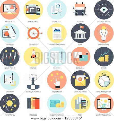 Business And Finance Theme, Flat Style, Colorful, Vector Icon Set