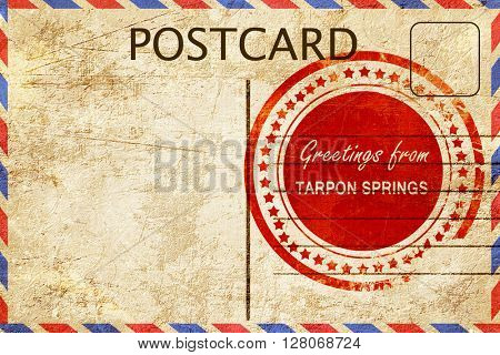 tarpon springs stamp on a vintage, old postcard