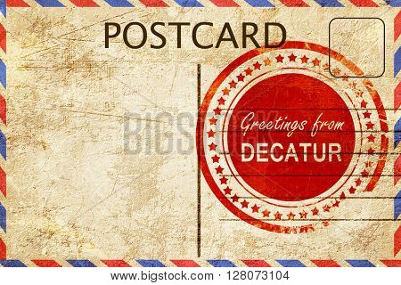decatur stamp on a vintage, old postcard
