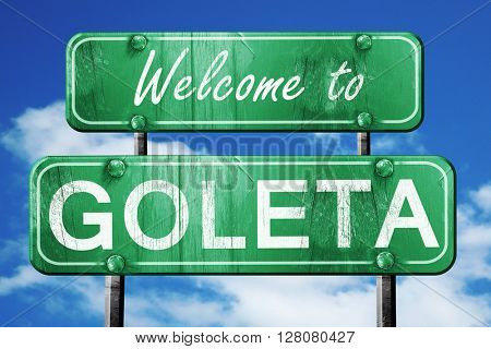 goleta vintage green road sign with blue sky background