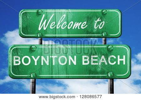 boynton beach vintage green road sign with blue sky background