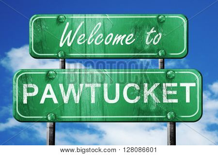 pawtucket vintage green road sign with blue sky background