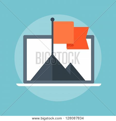 Flag And Mountain Flat Style, Colorful, Vector Icon