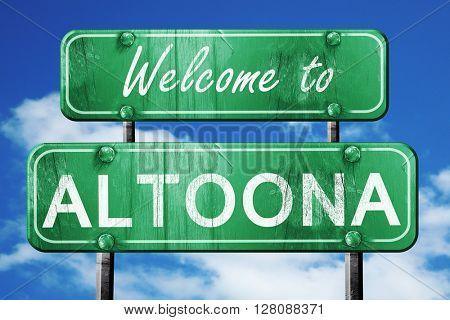 altoona vintage green road sign with blue sky background