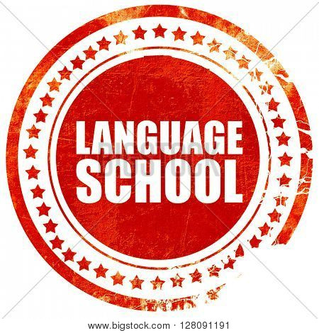 language school, grunge red rubber stamp with rough lines and ed