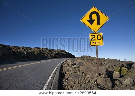 路和在路中的曲线签名毛伊岛，夏威夷哈雷阿卡拉国家公园。