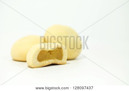 salted egg filling mochi isolated on white background