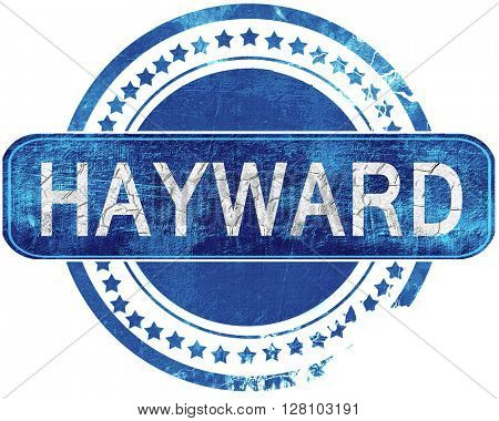 hayward grunge blue stamp. Isolated on white.