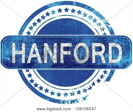 hanford grunge blue stamp. Isolated on white.