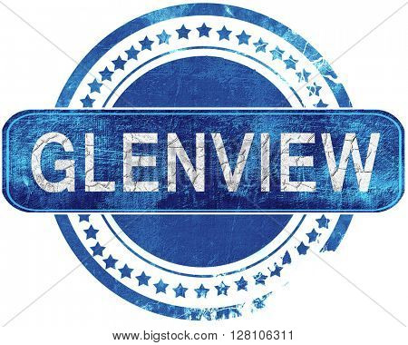 glenview grunge blue stamp. Isolated on white.