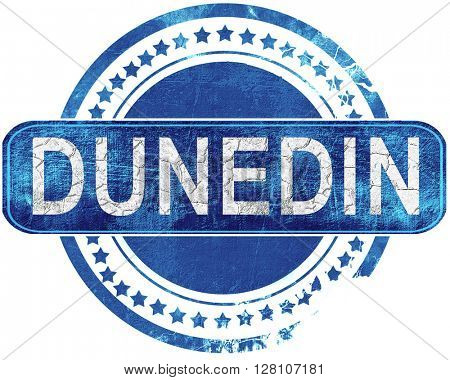 dunedin grunge blue stamp. Isolated on white.